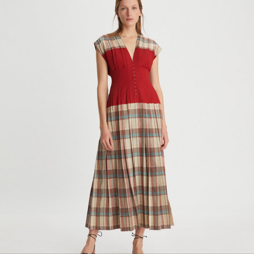 NWT Tory Burch Plaid Silk Claire Mccardell Dress size 2 Red